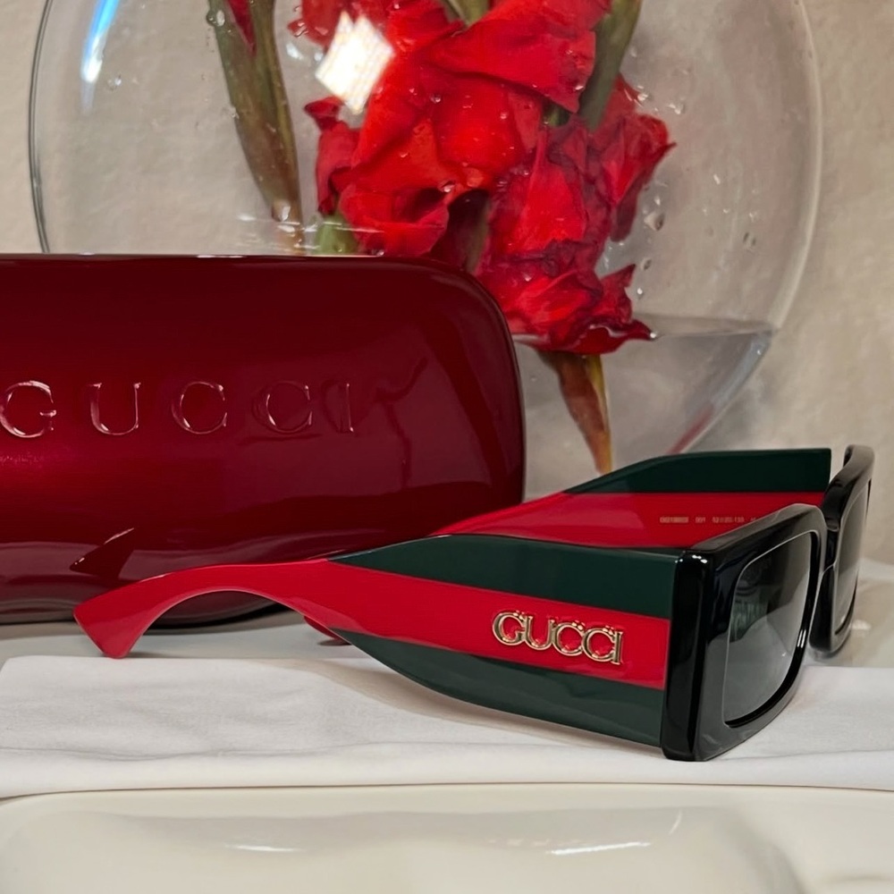 Gucci Black Sunglasses with Red and Green Stripes